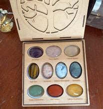 Load image into Gallery viewer, Chakra Palm Stone Set, 10 Stones with Wood Storage Box