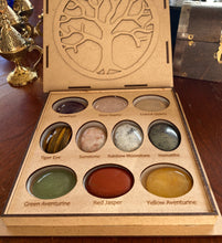 Load image into Gallery viewer, Chakra Palm Stone Set, 10 Stones with Wood Storage Box