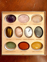 Load image into Gallery viewer, Chakra Palm Stone Set, 10 Stones with Wood Storage Box