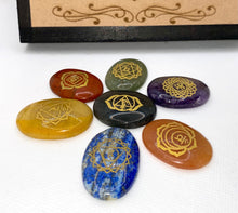Load image into Gallery viewer, 7 Chakra Engraved Stone with Wooden Box