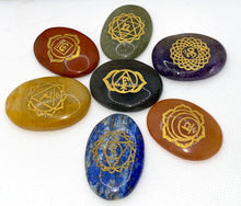 Load image into Gallery viewer, 7 Chakra Engraved Stone with Wooden Box