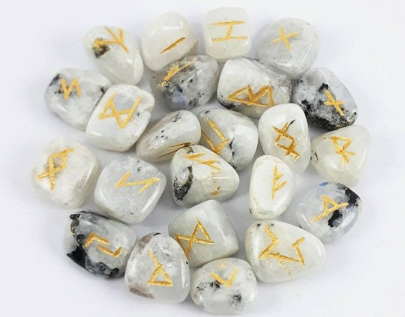 Rainbow Moonstone Elder Futhark Rune Set Hand Carved for Divination,  Crystal Runes, Viking Runes