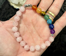 Load image into Gallery viewer, Natural Rose Quartz Stone Beads 7 Chakra Healing Bracelet Yoga 8MM