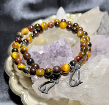 Load image into Gallery viewer, Tiger's Eye Bracelet with Bast | Natural Crystal Bracelet | Cat Charm