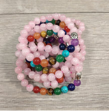 Load image into Gallery viewer, Natural Rose Quartz Stone Beads 7 Chakra Healing Bracelet Yoga 8MM