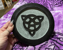 Load image into Gallery viewer, Triquetra 6” Black Soapstone Altar Tile | Witchcraft | Wicca | Pagan

