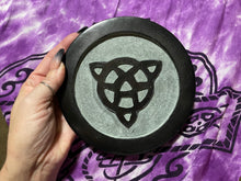 Load image into Gallery viewer, Triquetra 6” Black Soapstone Altar Tile | Witchcraft | Wicca | Pagan
