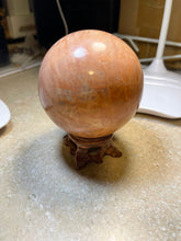 Load image into Gallery viewer, Peach Moonstone 3.75&quot; Sphere with Stand | Healing Crystal | Chakra
