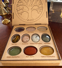Load image into Gallery viewer, Chakra Palm Stone Set, 10 Stones with Wood Storage Box
