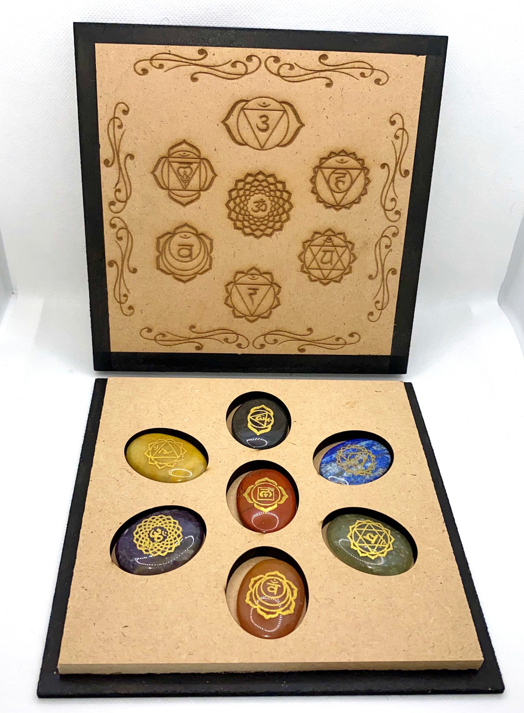 7 Chakra Engraved Stone with Wooden Box