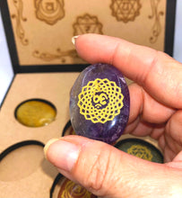 Load image into Gallery viewer, 7 Chakra Engraved Stone with Wooden Box
