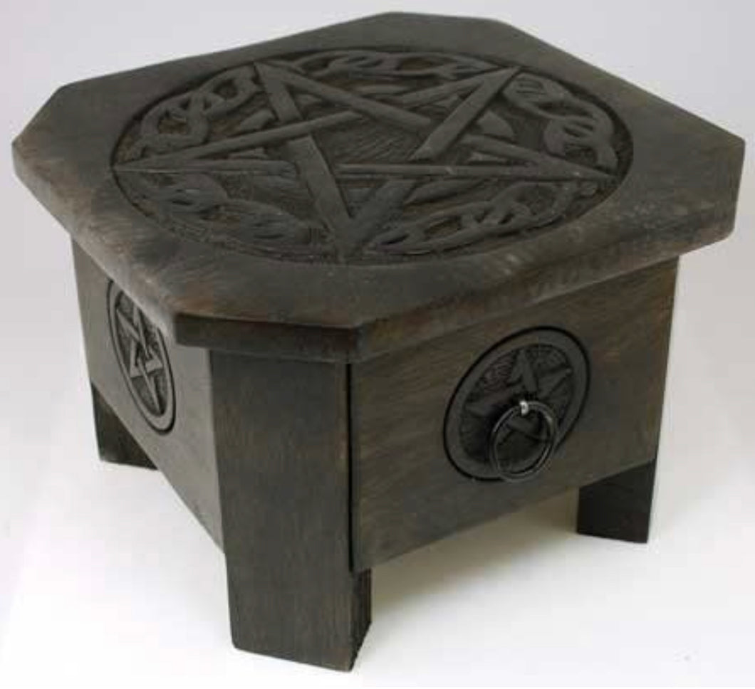 Beautiful Celtic Pentacle Altar Table with Drawer