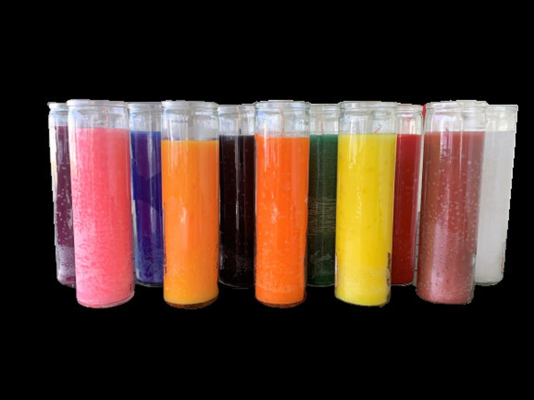 7 Day Candles - One Color Tall Glass Prayer Candles | Chakra Candles | Regular or Charmed