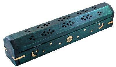 Hand Carved Wood Incense Burner Ash Box with Brass Inlay | Incense Storage