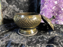 Load image into Gallery viewer, Carved Brass Black Censer | Resin Incense Burner with Lid and Coaster
