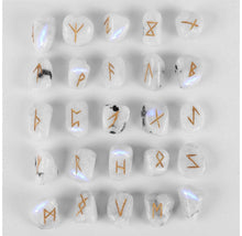 Load image into Gallery viewer, Rainbow Moonstone Rune Set | Elder Futhark Rune Set Hand Carved
