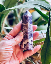 Load image into Gallery viewer, Chevron Banded Amethyst Tower | Amethyst Crystal Tower| Obelisk Point | Healing Crystals | Witchcraft Supplies 5 in

