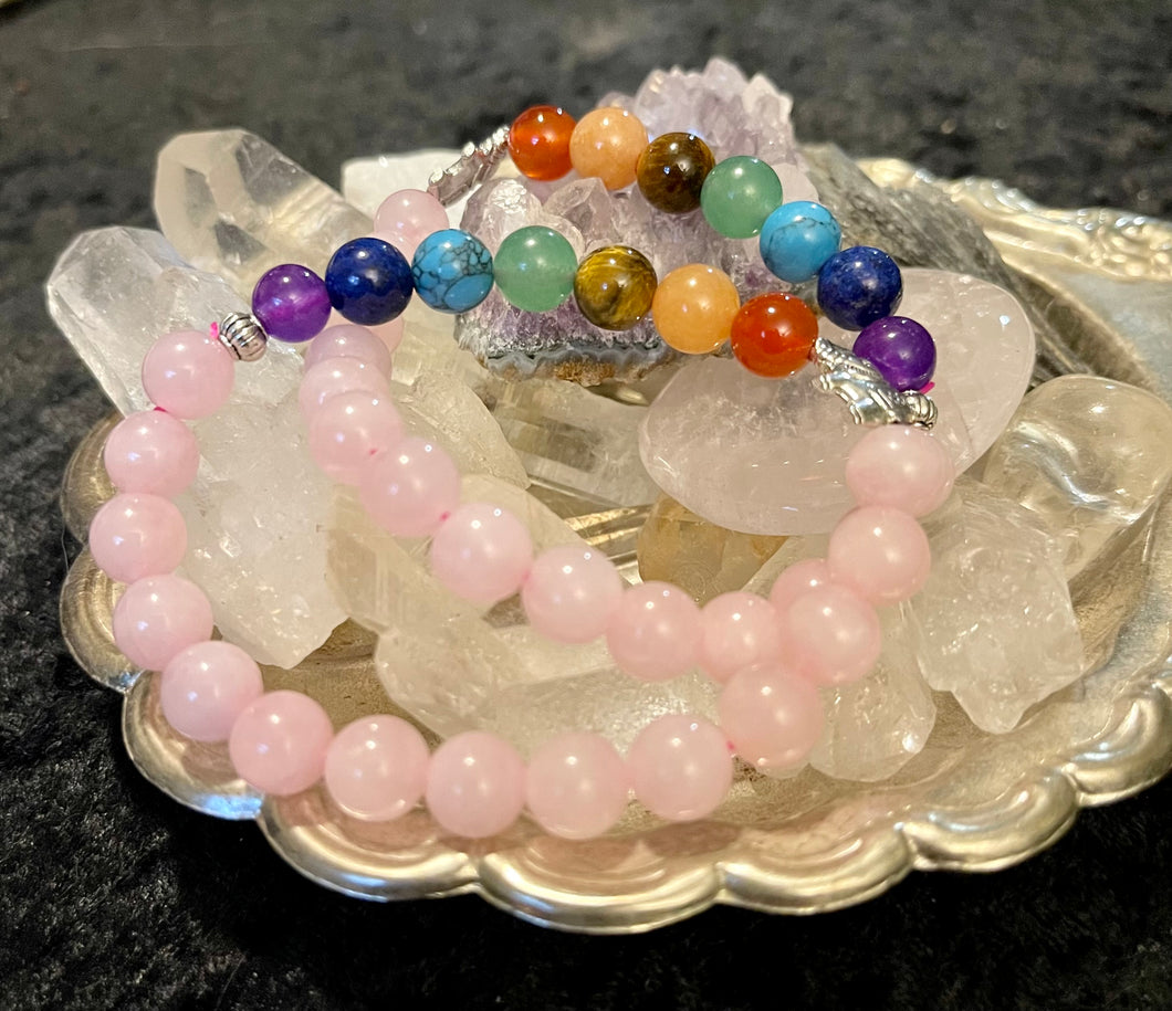 Natural Rose Quartz Stone Beads 7 Chakra Healing Bracelet Yoga 8MM