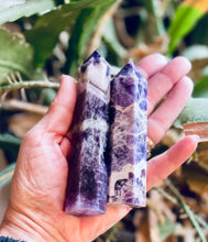 Load image into Gallery viewer, Chevron Banded Amethyst Tower | Amethyst Crystal Tower| Obelisk Point | Healing Crystals | Witchcraft Supplies 5 in
