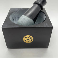 Load image into Gallery viewer, Large Soap Stone Mortar &amp; Pestle | Pentacle | Wicca | Witchcraft
